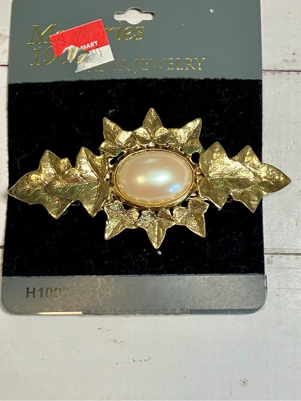 Vintage Memories 1900 Hair Barrette Gold Ivy Leaf Faux Pearl New